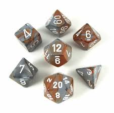 Copper-Steel w/white Gemini Polyhedral 7 Dice Set - CHX26424